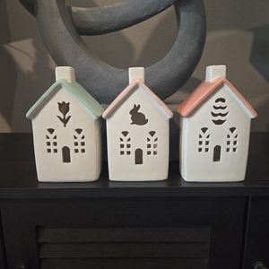 Set Of 3 Light Up Ceramic Easter Houses
